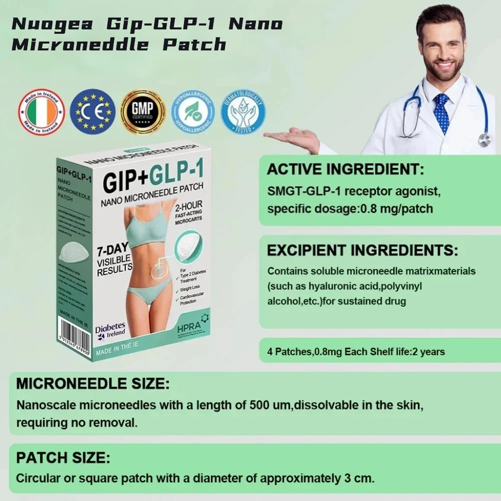 Nuogea GIP+GLP-1 Nano Microneedle Patch👨⚕️ (Painless, long-lasting, addressing diabetes, obesity, and cardiovascular diseases)👨⚕️