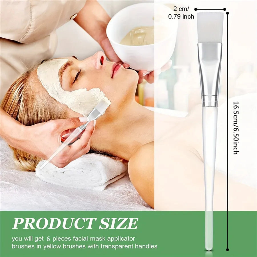 6pcs set of facial mask brushes, facial application brushes, beautician brushes with hollow transparent plastic handles