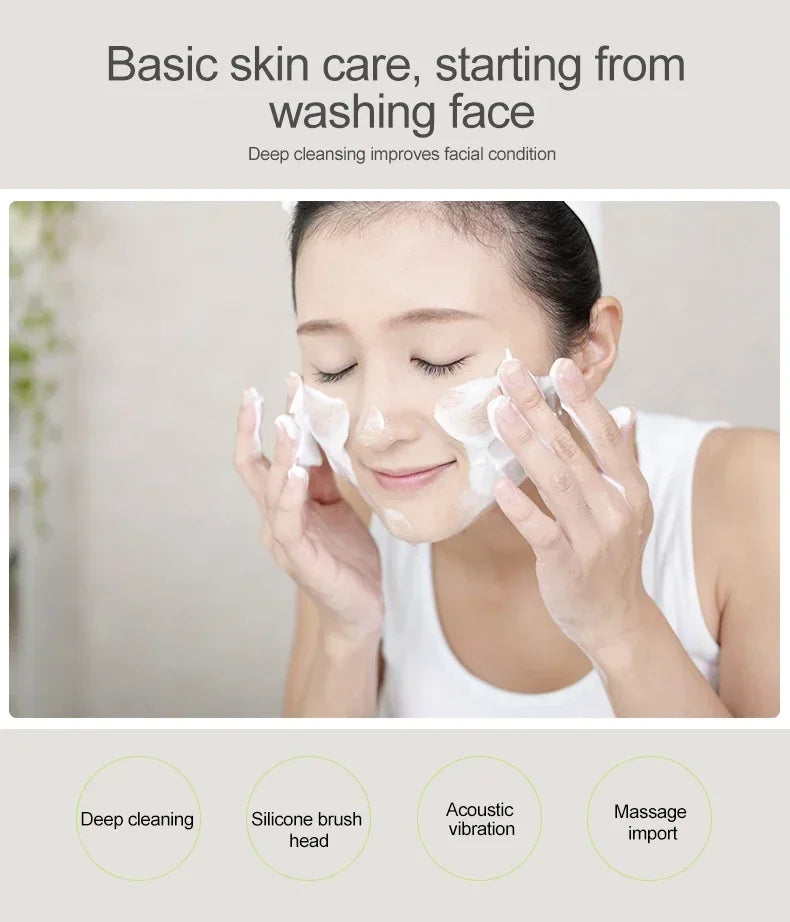 Facial Electric Cleansing Brush Silicone Ultrasonic Vibration Face Cleanser Deep Pores Blackhead Cleaning Washing Skin Massager